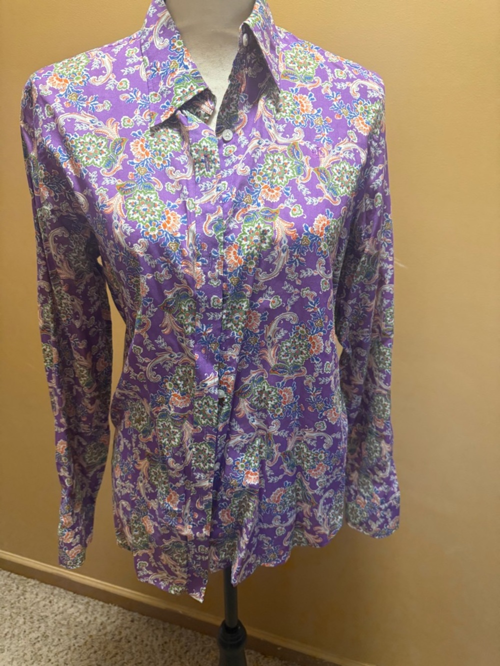Lauren Ralph Lauren Sandylane purple paisley button down long sleeve blouse sz M